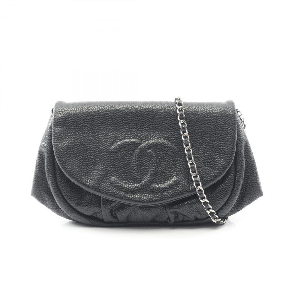 Chanel Half Moon Coco Mark Shoulder Bag Leather Calfskin Cowhide Black
